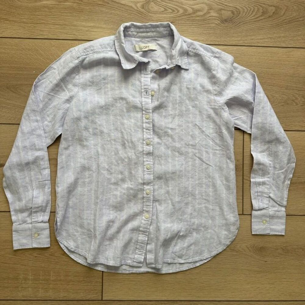 LOFT button down purple stripes